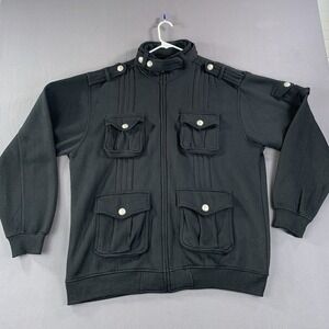 B Street Motorcycle Style Grunge Long Sleeve Black Full zip Men 2X Fleece Jacket